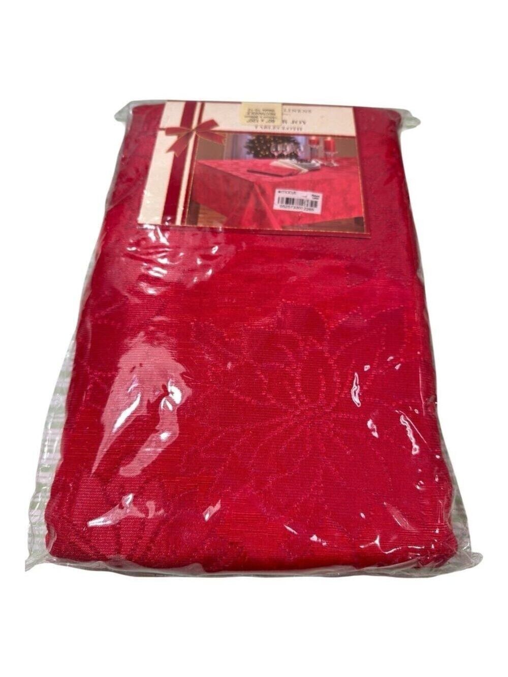 NEW Bardwil Winter Joy Tablecloth Red Damask Poinsettia 60” x 120” Christmas NIP